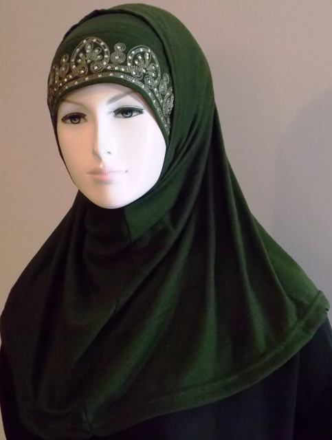 Dark Green Beaded Hijab 5